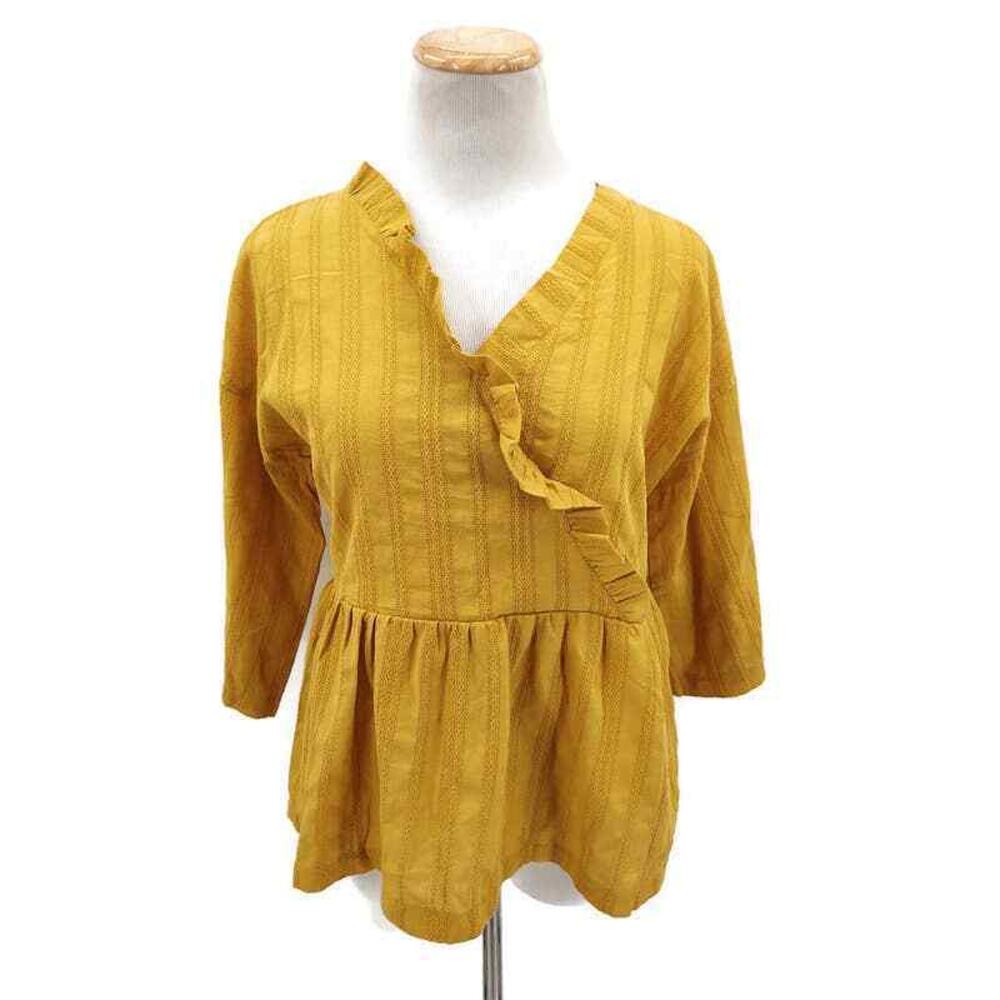 NWT Namu yellow 1/2 sleeve ruffle top boho festival summer Crop Peplum